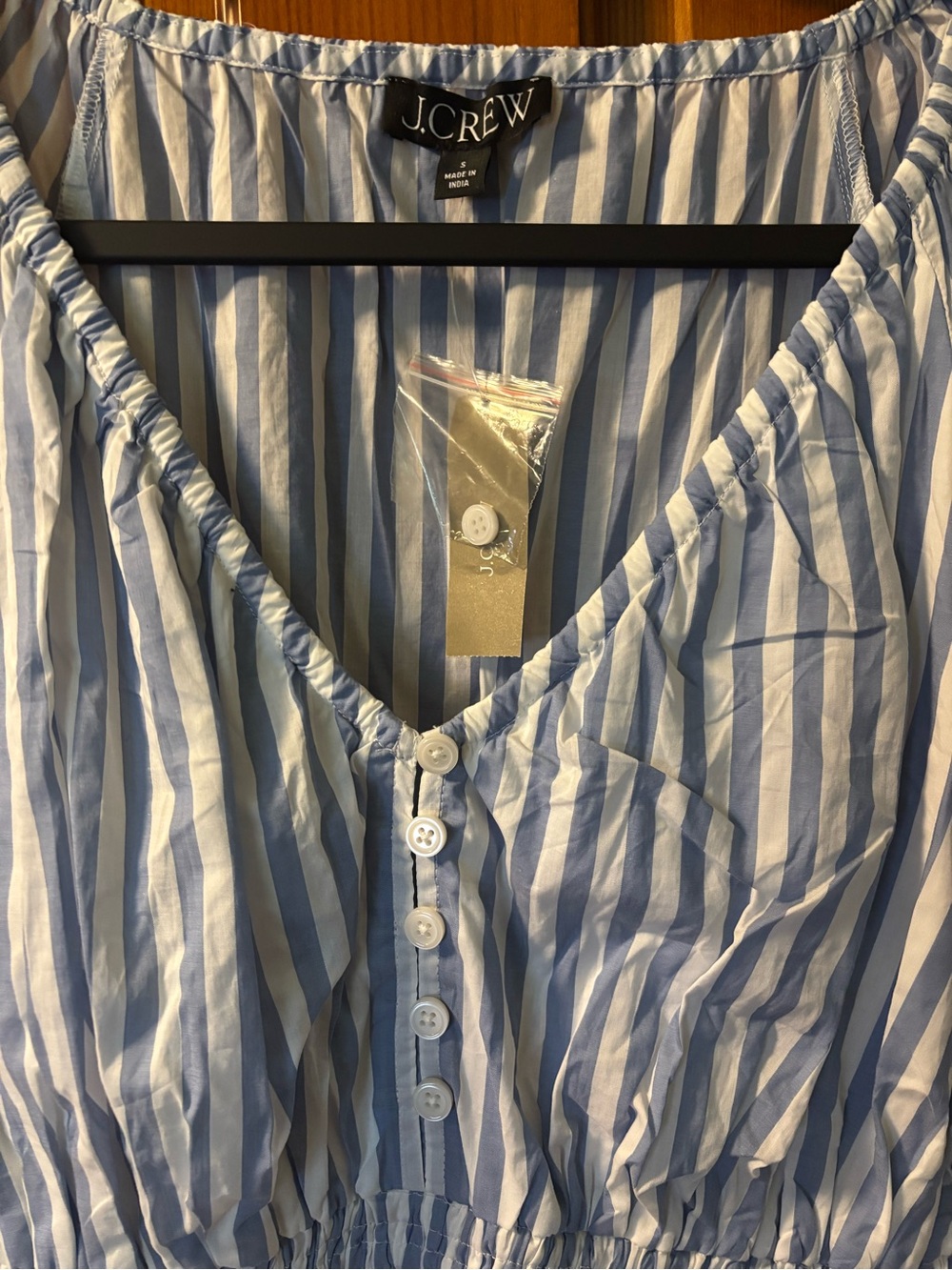 J. Crew Light Blue and White Striped Peplum Button-Front Blouse - Picture 3 of 5